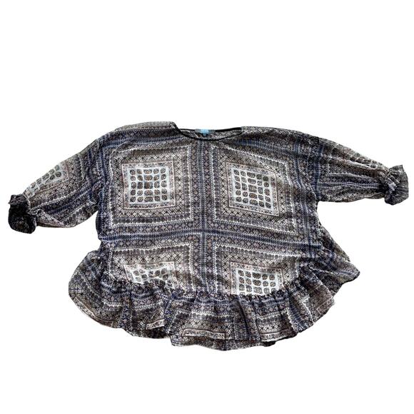 Anthropologie Blouse Sheer Balloon Sleeve Ruffle Boxy Lagenlook Eva Franco - Picture 9 of 11